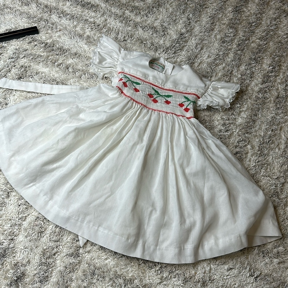18/24m Handmade white dress with lace and cherries absolutely adorable